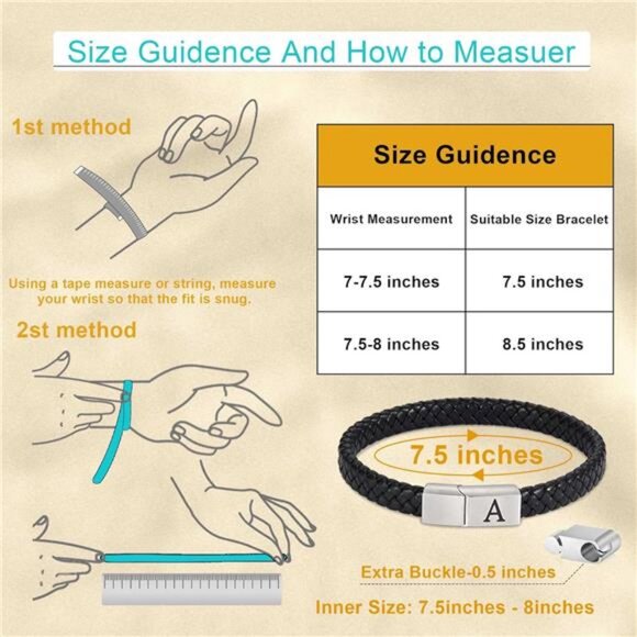 Mens Leather Bracelet Adjustable Magnetic Clasp Black Genuine Leather Gift for H - Picture 5 of 7